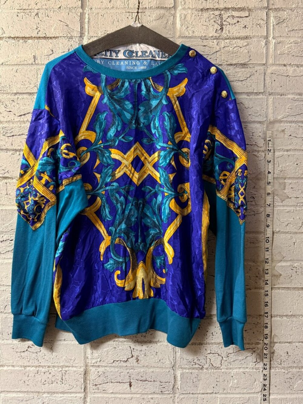 Vintage Ruth Norman New York Baroque Sweatshirt Top Medium Teal Purple Gold